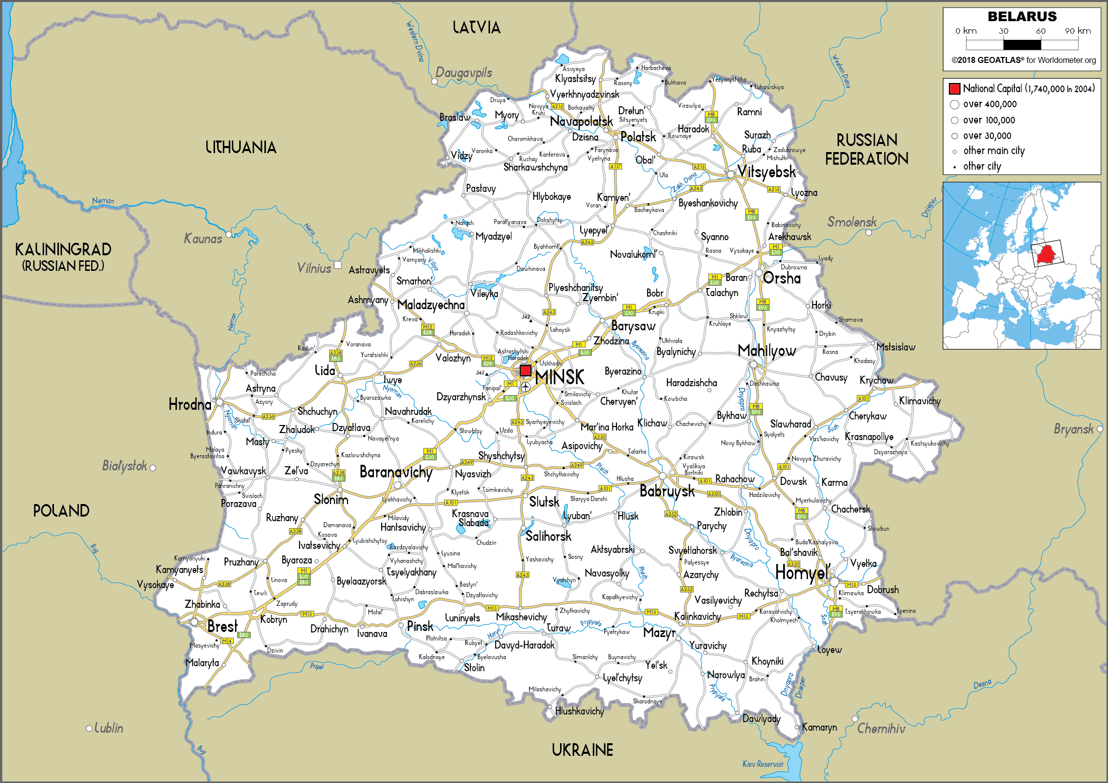 Large Size Road Map Of Belarus Worldometer