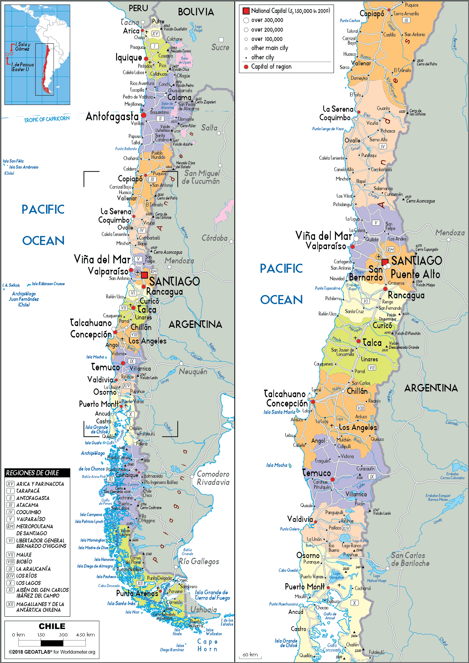 Large Size Political Map Of Chile Worldometer