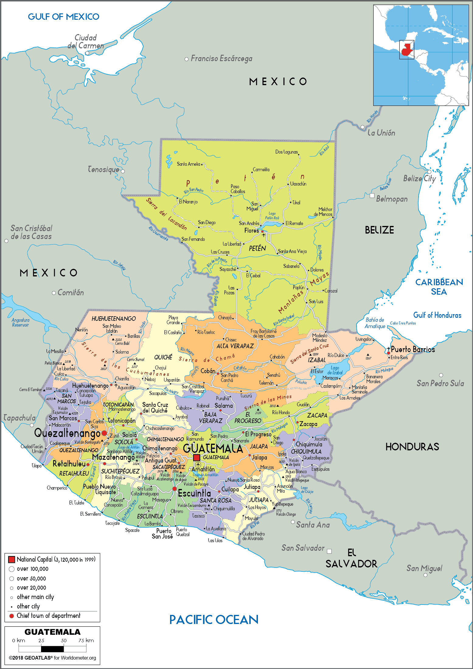 Large Size Political Map Of Guatemala Worldometer 4830