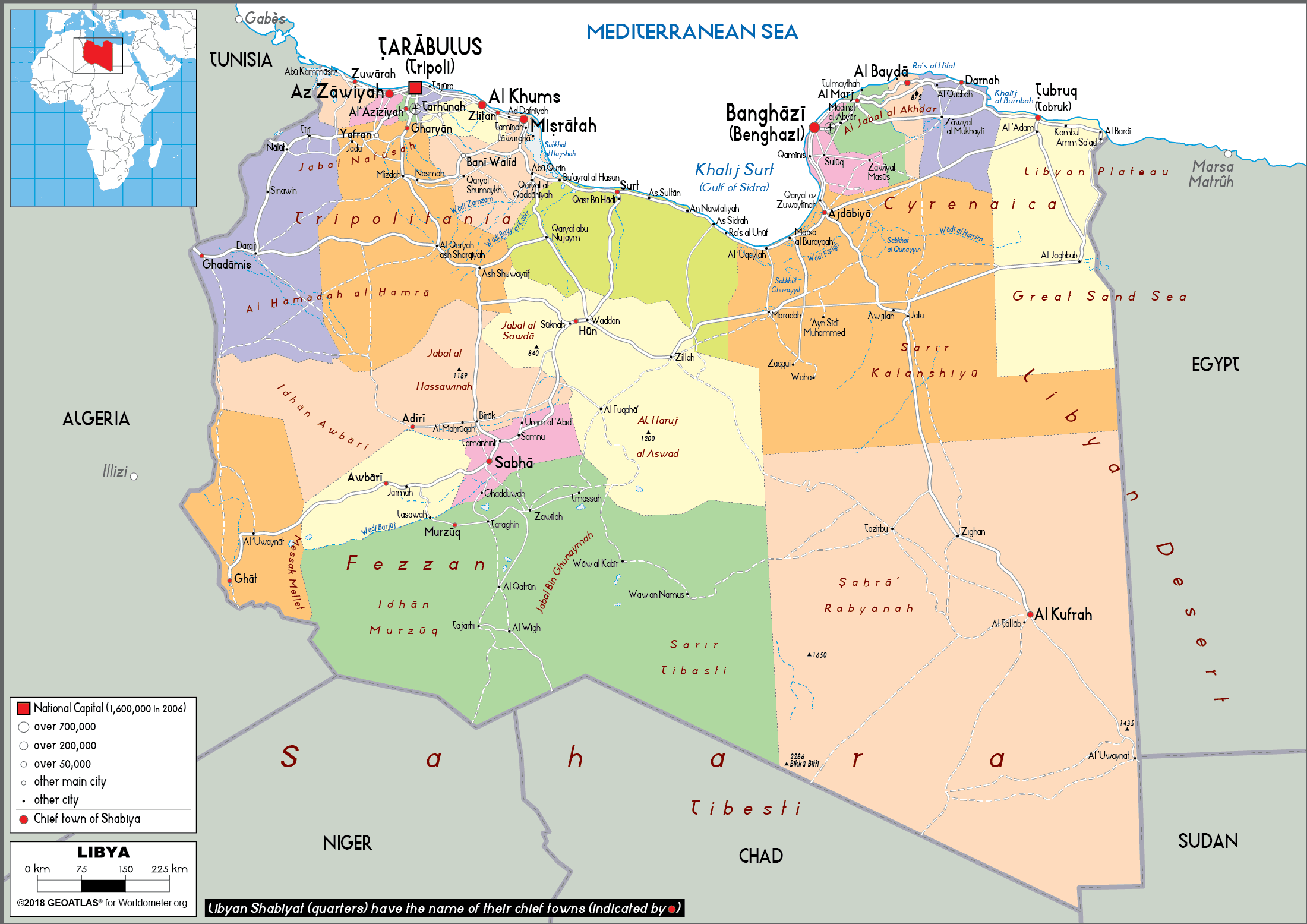 Libya Map (Political) Worldometer