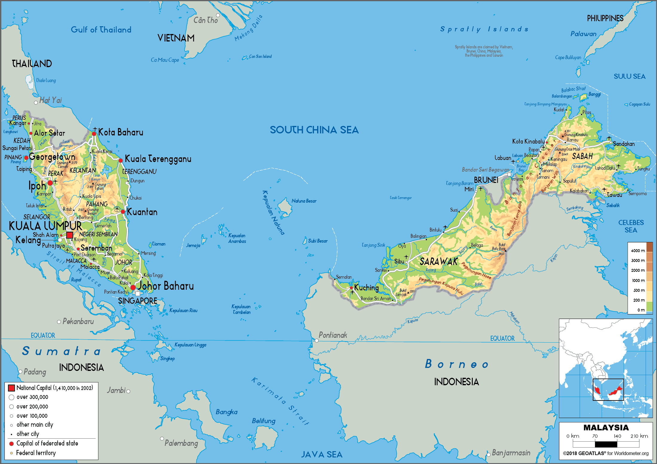 Malaysia Physical Map 