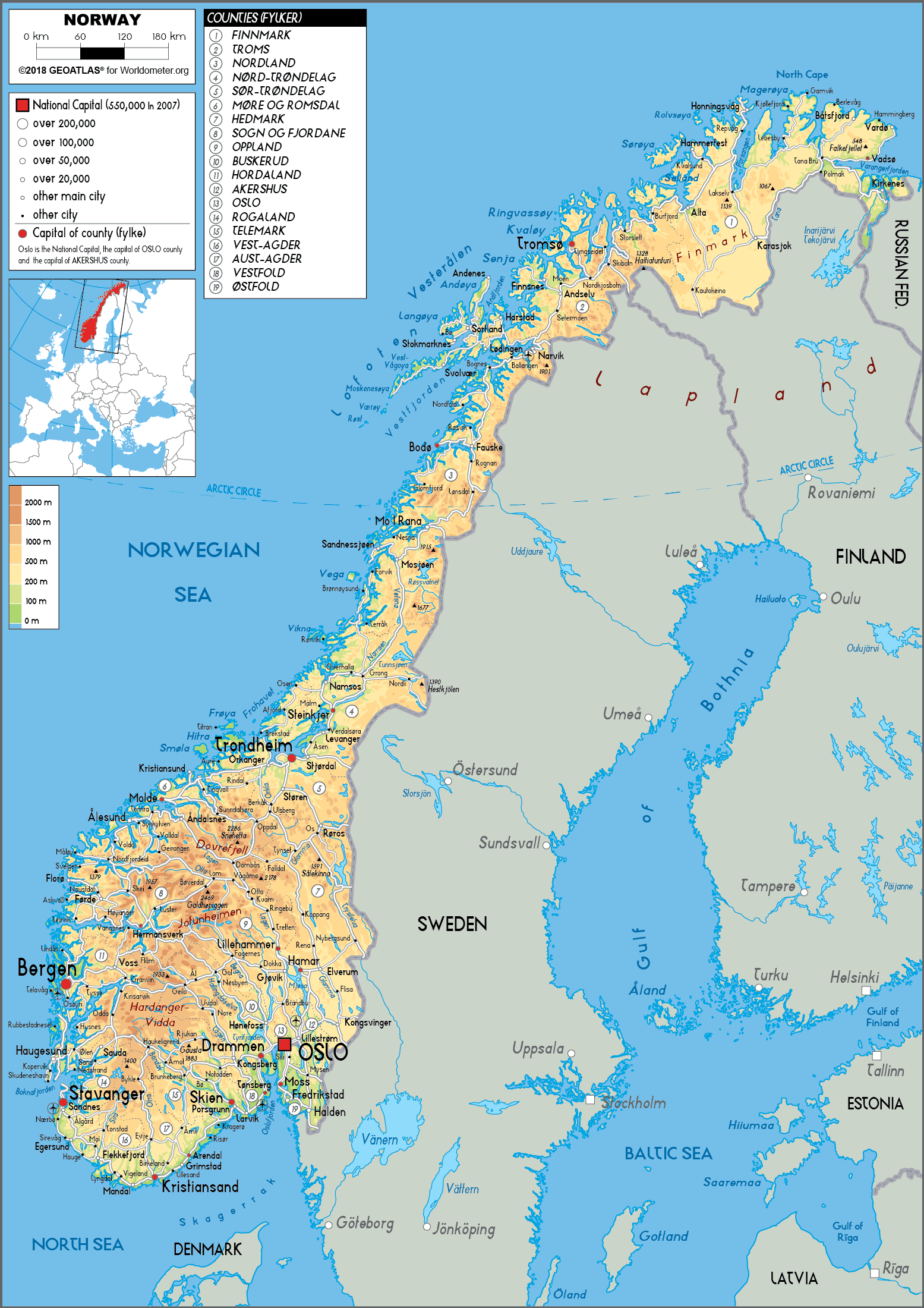 Large Size Physical Map Of Norway Worldometer