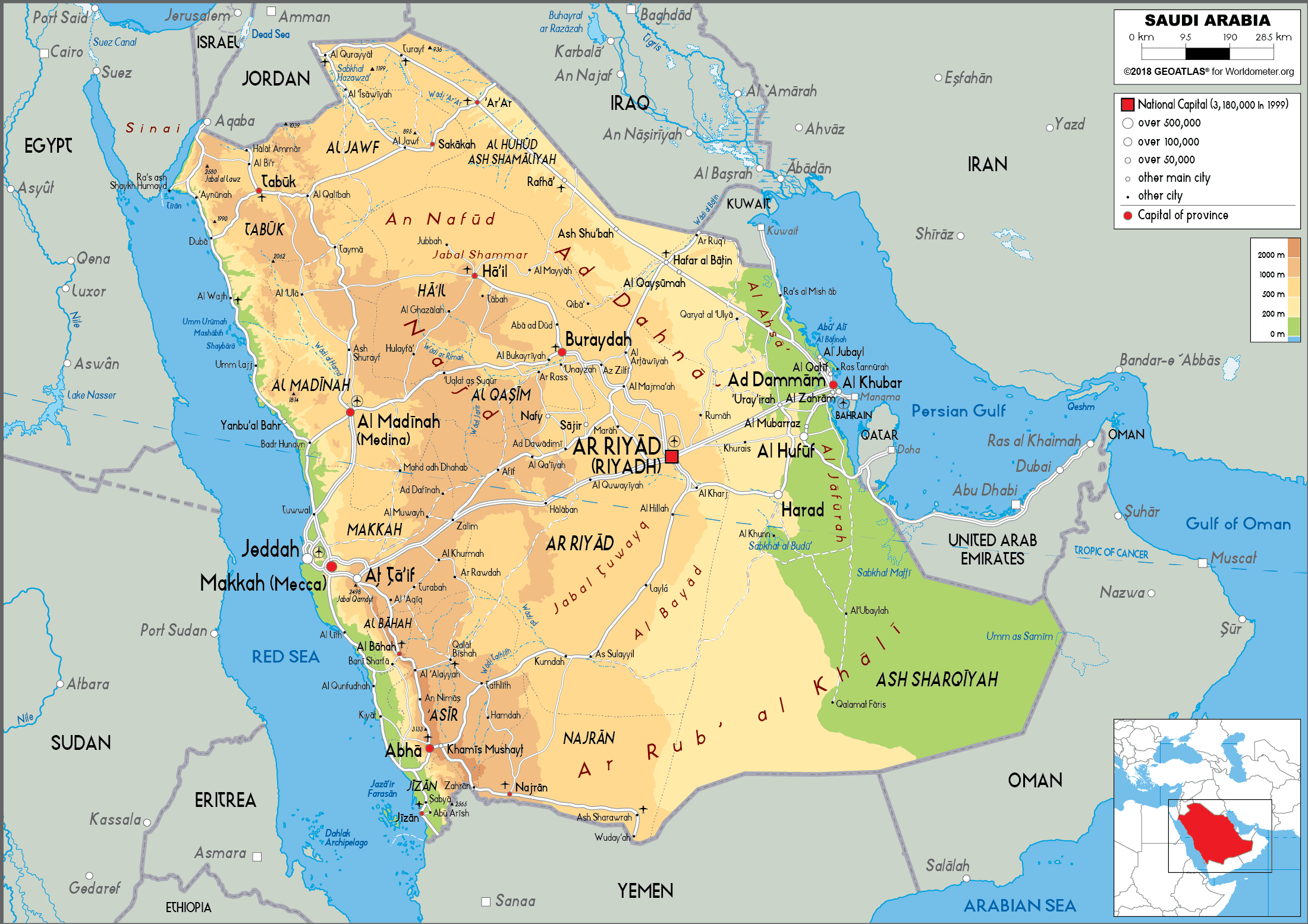 Saudi Arabia Map Physical Worldometer