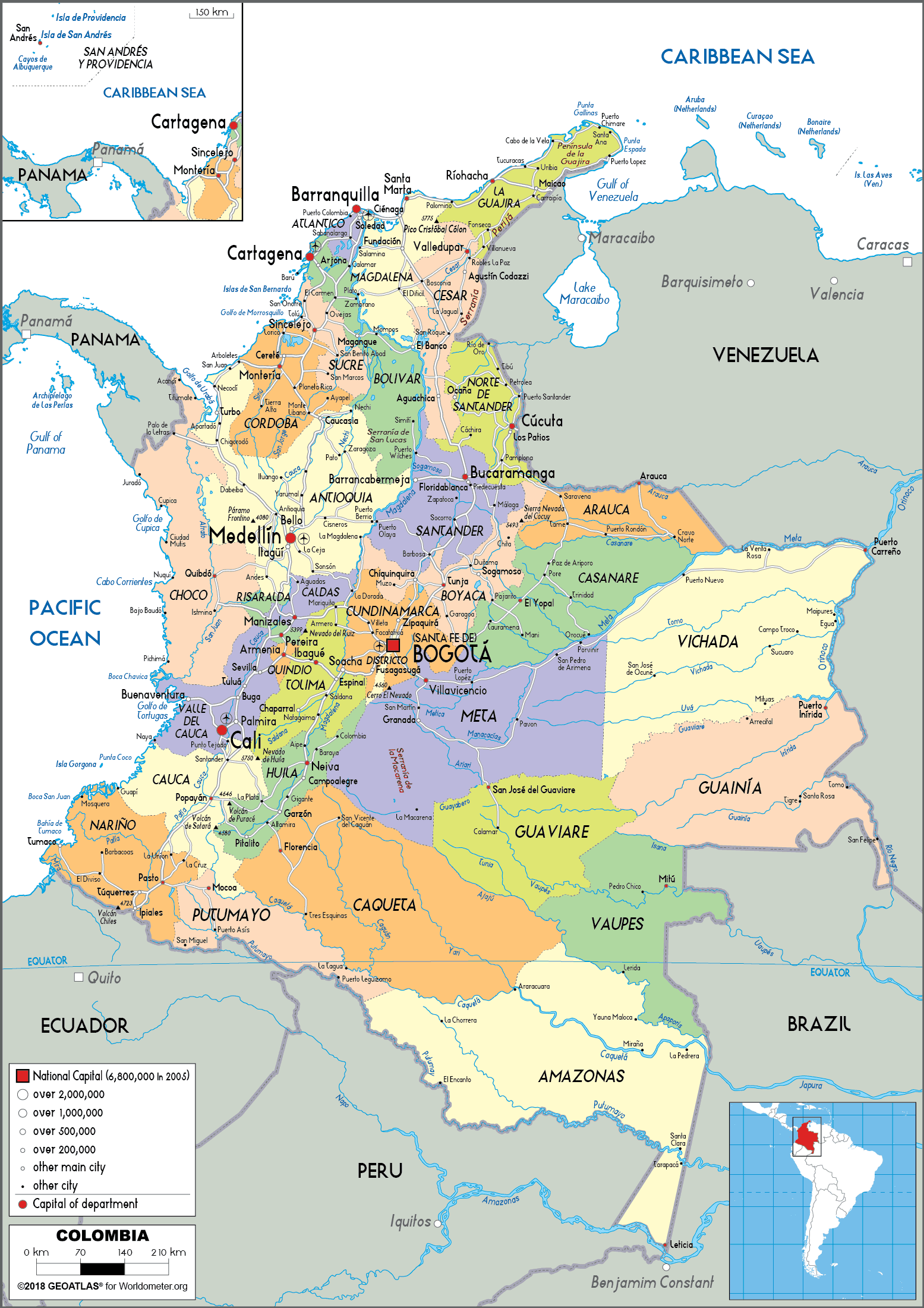 Large size Political Map of Colombia - Worldometer