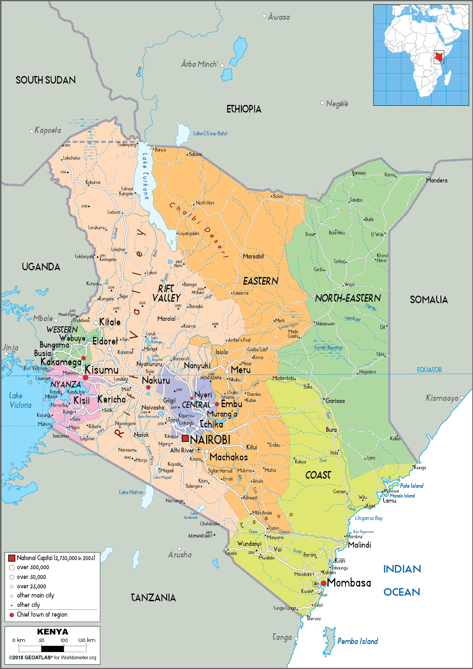 Large size Political Map of Kenya - Worldometer