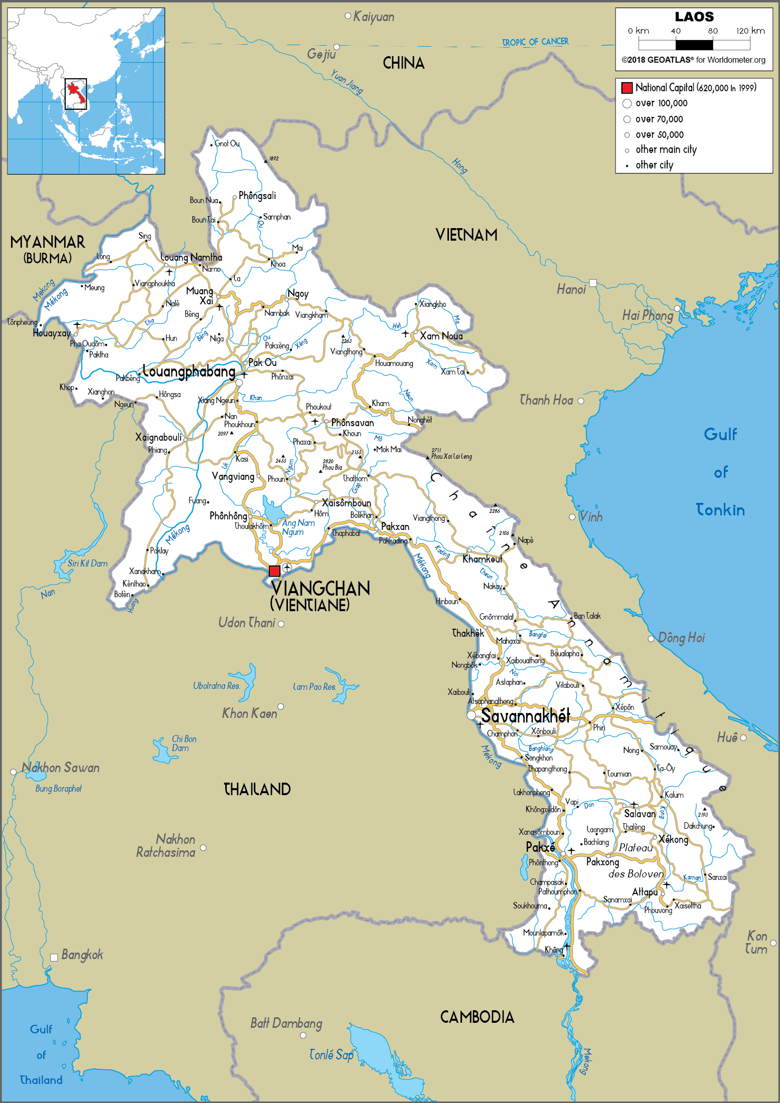 Large Size Road Map Of Laos Worldometer