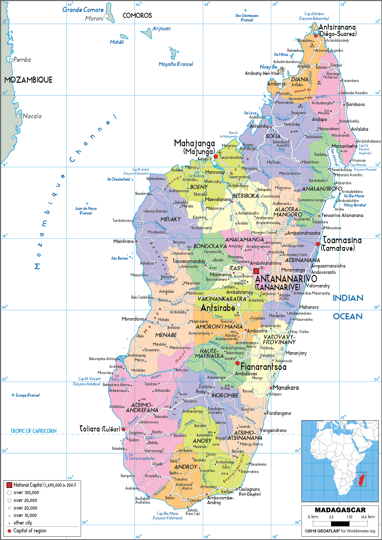 Large size Political Map of Madagascar - Worldometer