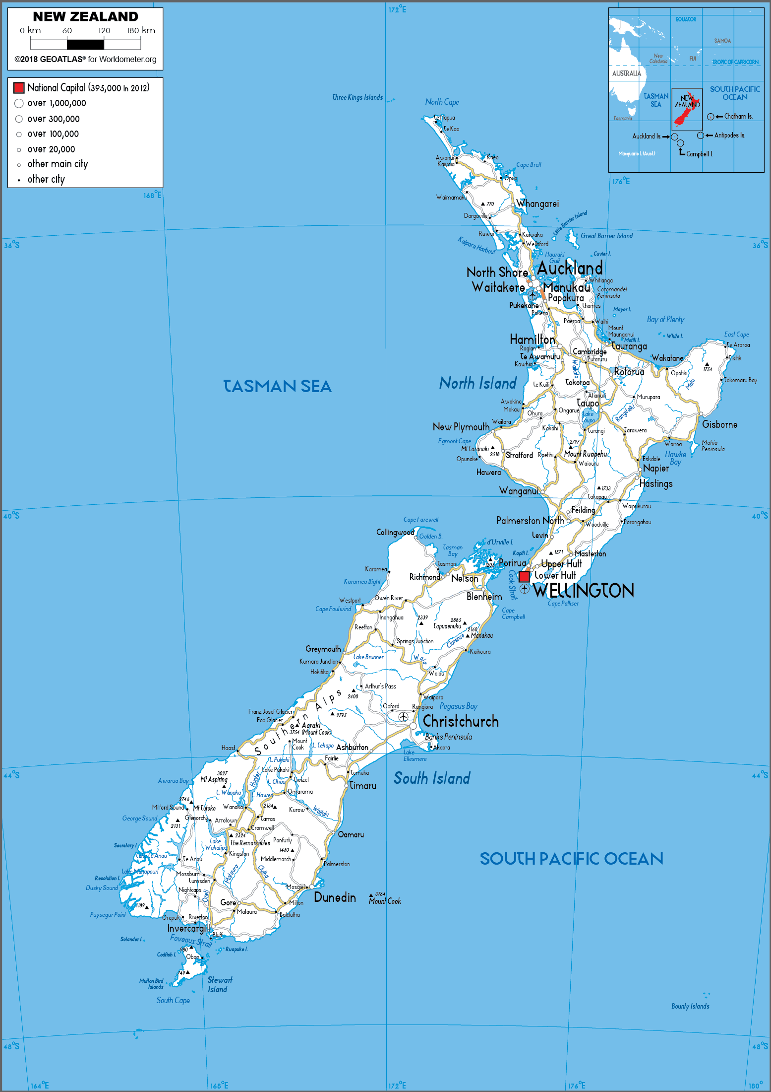New Zealand Map Road Worldometer